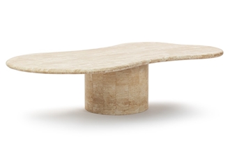 Elyse Travertine Coffee Table With Cylinder Pedestal Base