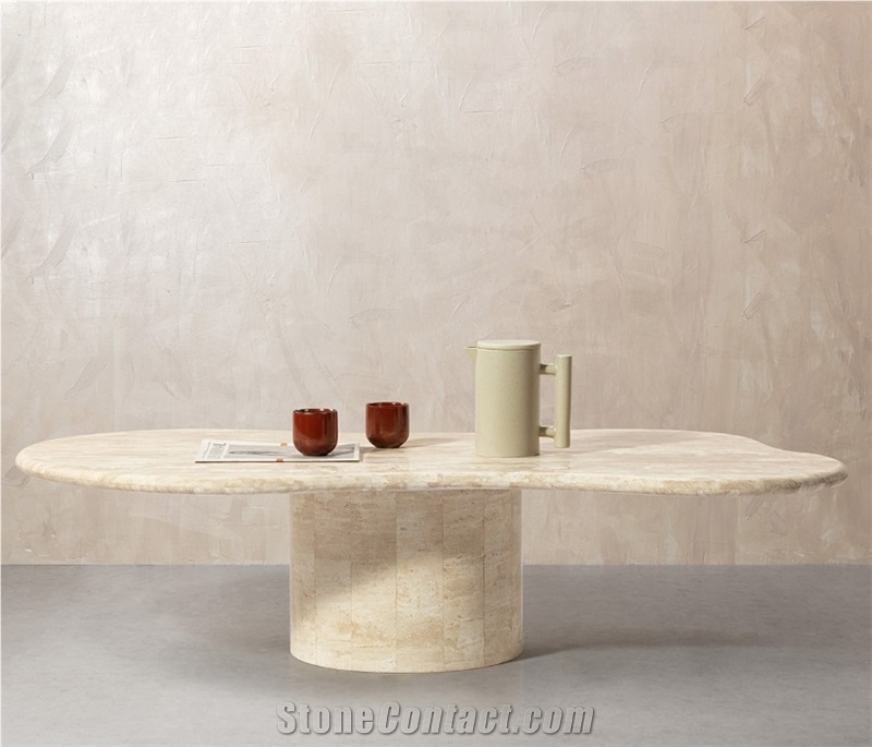 Elyse Travertine Coffee Table With Cylinder Pedestal Base