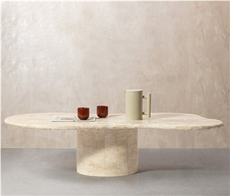 Elyse Travertine Coffee Table With Cylinder Pedestal Base