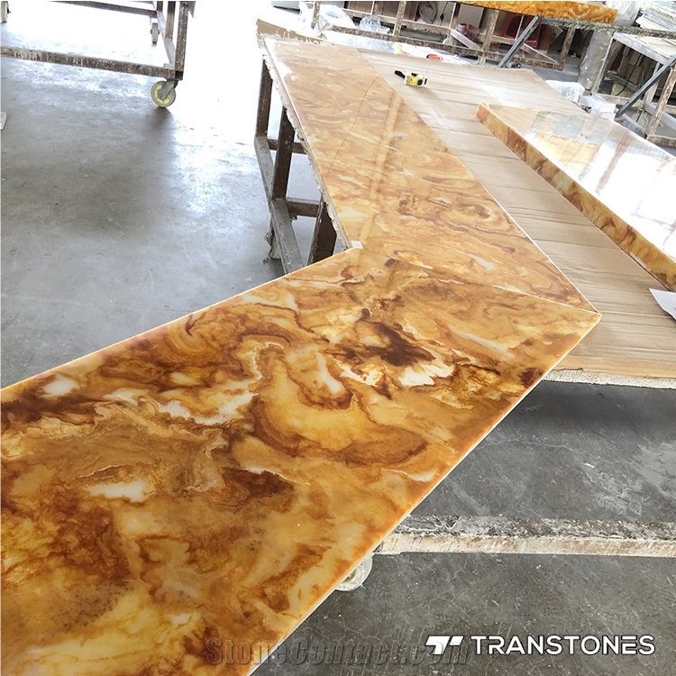 Restaurant Table Tops Customized Yellow Artificial Onyx Bar Top