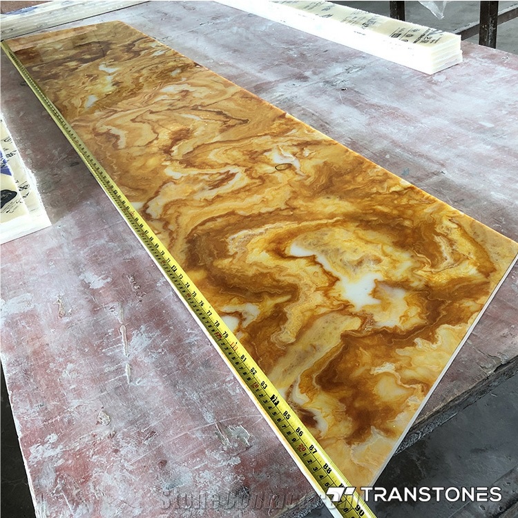 Restaurant Table Tops Customized Yellow Artificial Onyx Bar Top
