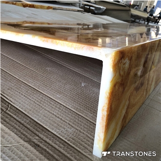 Restaurant Table Tops Customized Yellow Artificial Onyx Bar Top