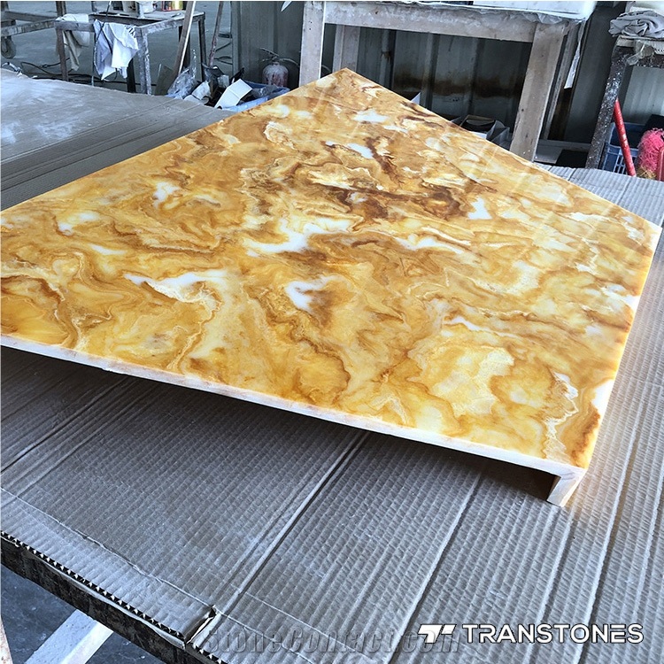 Restaurant Table Tops Customized Yellow Artificial Onyx Bar Top