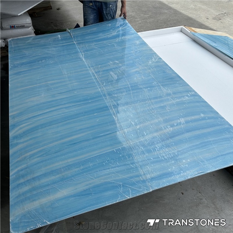 Translucent Stone Wall Panels Continue Veins Blue Artificial Stone Alabaster