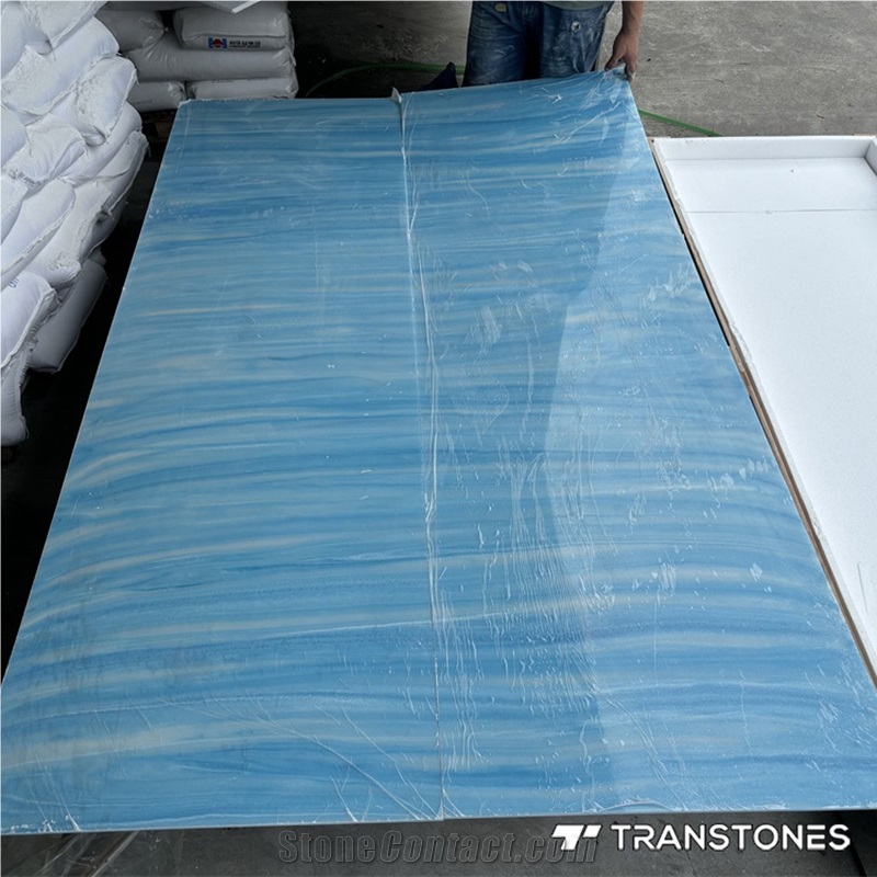 Translucent Stone Wall Panels Continue Veins Blue Artificial Stone Alabaster