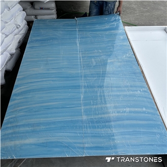 Translucent Stone Wall Panels Continue Veins Blue Artificial Stone Alabaster
