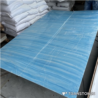 Translucent Stone Wall Panels Continue Veins Blue Artificial Stone Alabaster