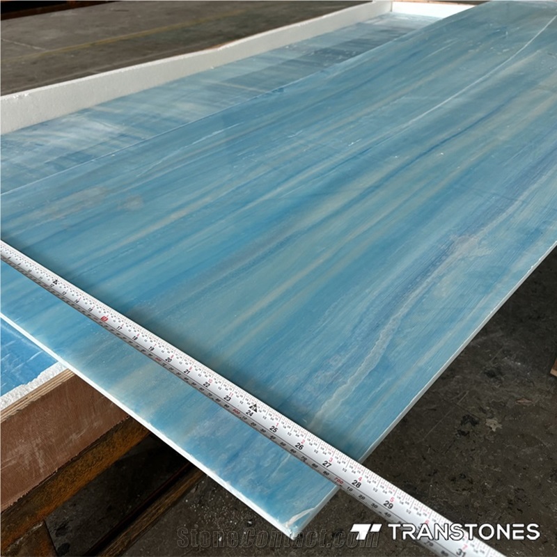 Translucent Stone Wall Panels Continue Veins Blue Artificial Stone Alabaster