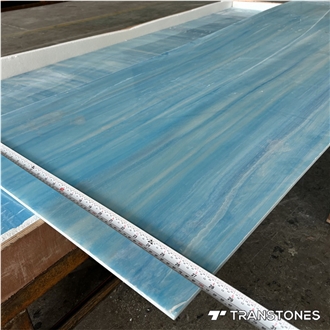 Translucent Stone Wall Panels Continue Veins Blue Artificial Stone Alabaster
