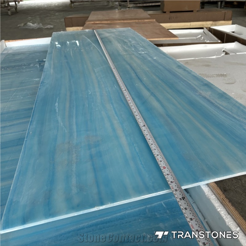 Translucent Stone Wall Panels Continue Veins Blue Artificial Stone Alabaster