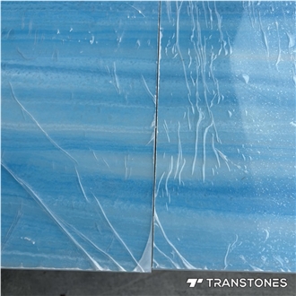 Translucent Stone Wall Panels Continue Veins Blue Artificial Stone Alabaster