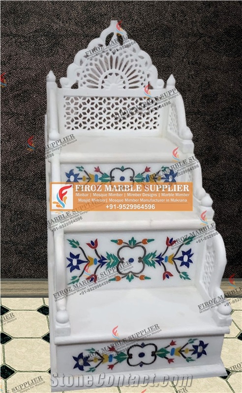 Emerald White Marble Mimber Steps Design In Inlay Work