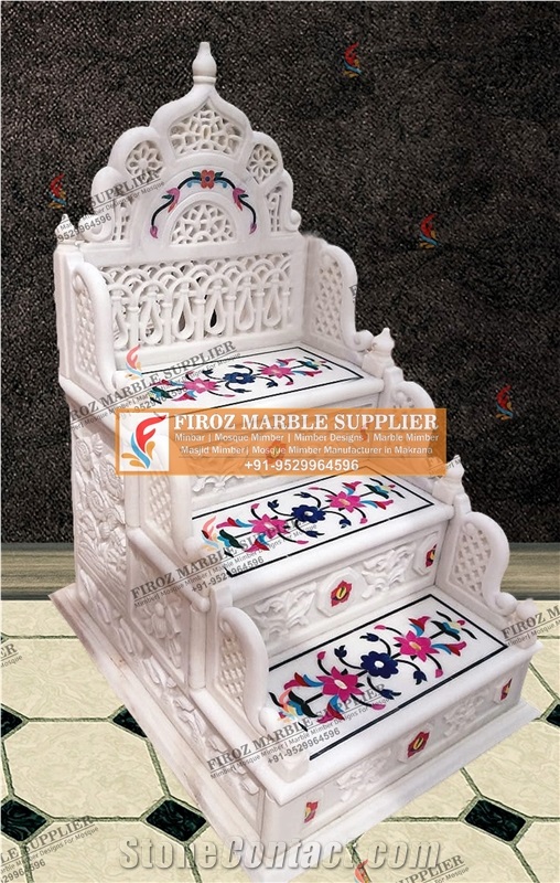 Opal White Marble Inlay Steps Mimber Design