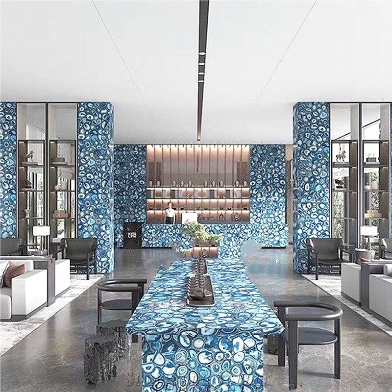 Blue Agate Semiprecious Luxury Gemstone Slab&Tile