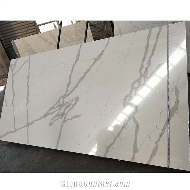 White Artificial Quartz Stone Calacatta Slabs Quartz Tiles