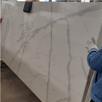 White Artificial Quartz Stone Calacatta Slabs Quartz Tiles