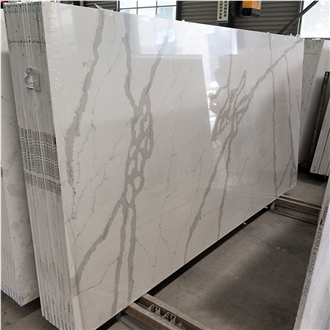 White Artificial Quartz Stone Calacatta Slabs Quartz Tiles