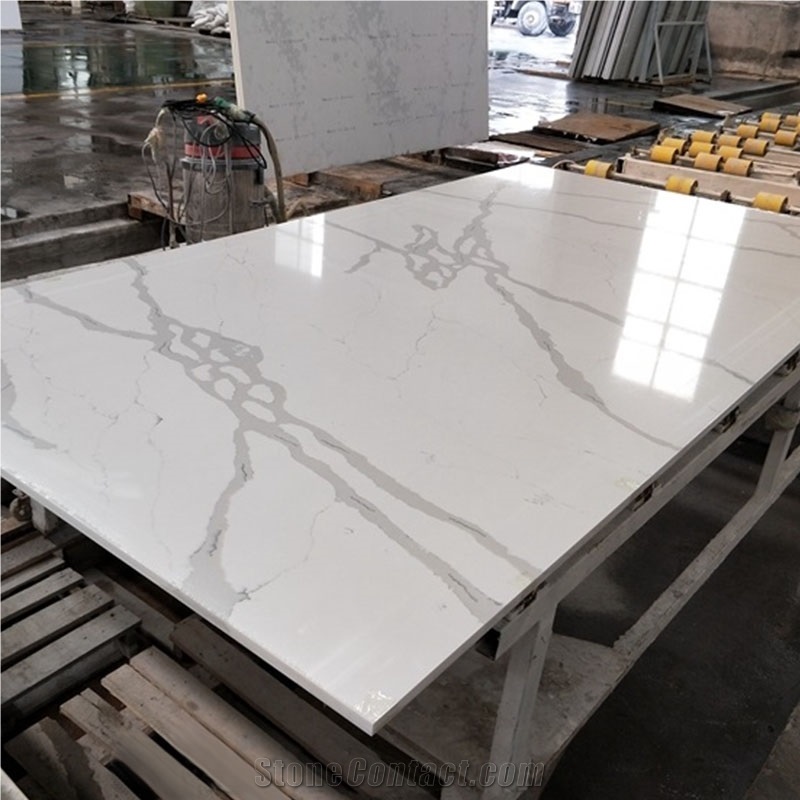 White Artificial Quartz Stone Calacatta Slabs Quartz Tiles