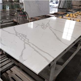 White Artificial Quartz Stone Calacatta Slabs Quartz Tiles