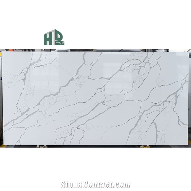 White Calacatta Quartz Slab Artificial Stone