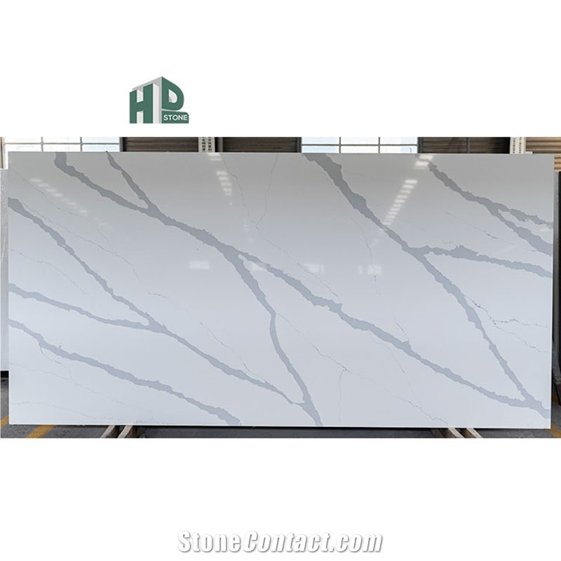 White Calacatta Quartz Slab Artificial Stone