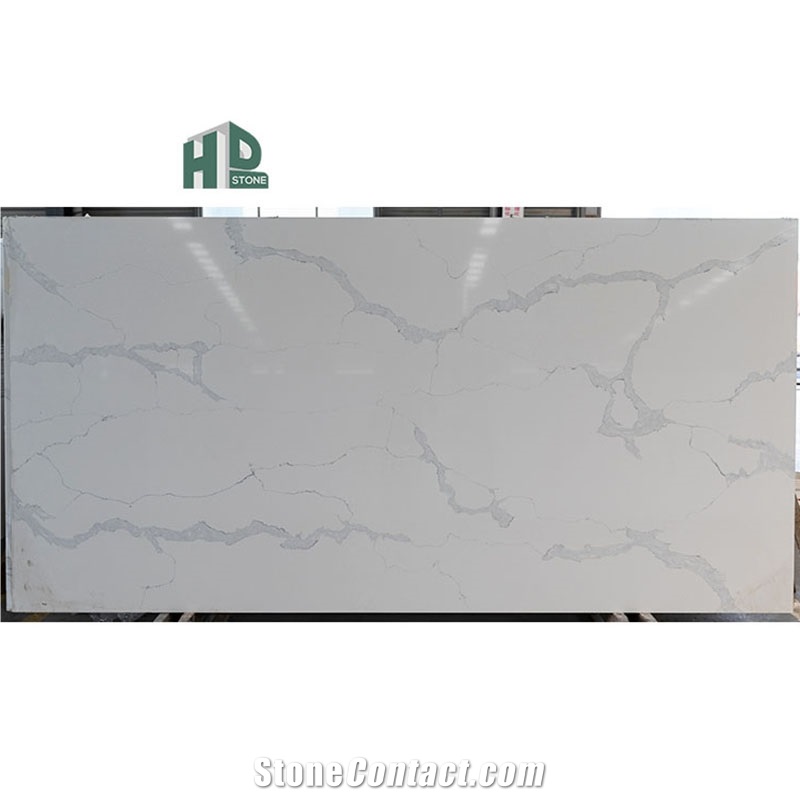 White Calacatta Quartz Slab Artificial Stone