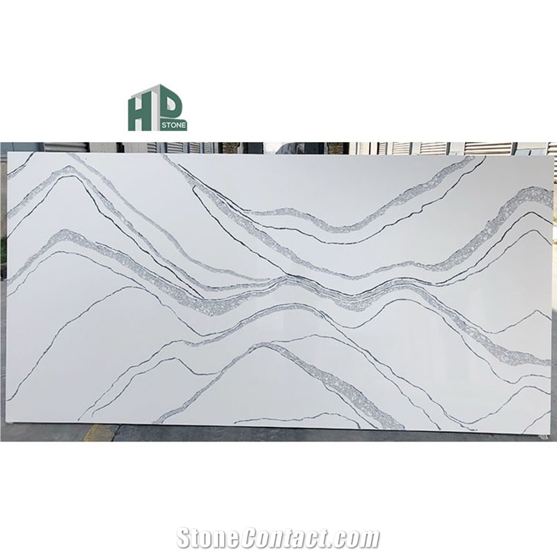 White Calacatta Quartz Slab Artificial Stone