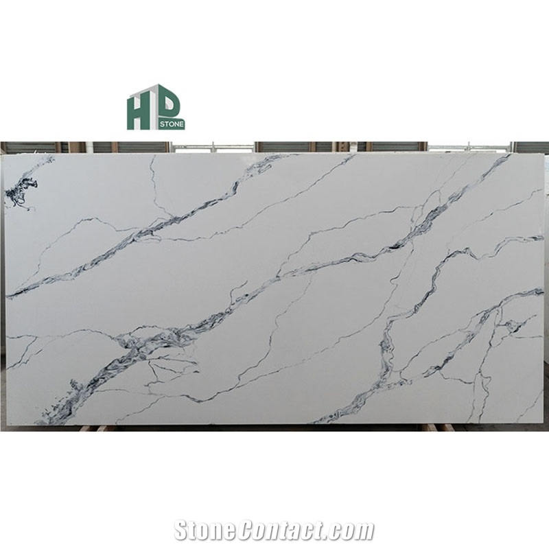 White Calacatta Quartz Slab Artificial Stone