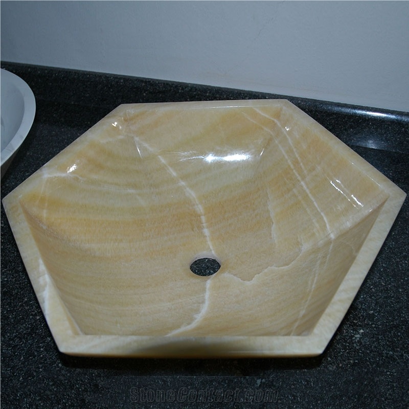 Chinese Honey Onyx Yellow Bathroom Sink
