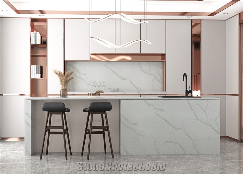127X64inch Custom Calacatta Laza Extra Quartz Slabs