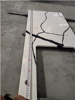 Calacatta White Black Veins Custom Quartz Kitchen Countertop
