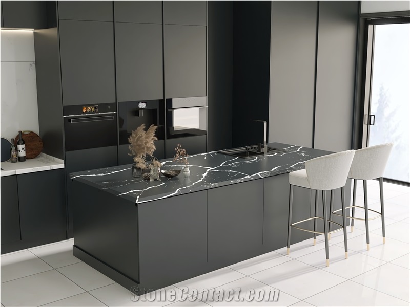 Calacatta5090 Black Custom Sink Premium Kitchen Countertops