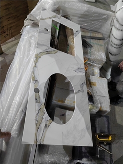 Polished Custom Gold Veins Calacatta 5066 Kitchen Countertop