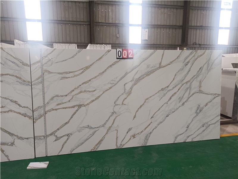 Polished Custom Gold Veins Calacatta 5066 Kitchen Countertop