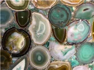 Green Agate Round Table Tops Semiprecious Stone Table Tops