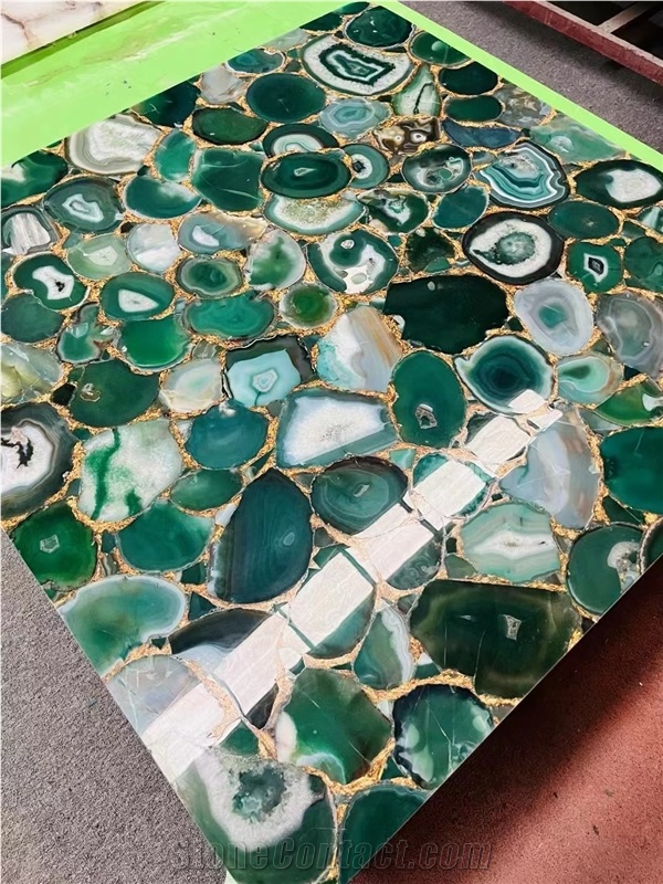 Green Agate Round Table Tops Semiprecious Stone Table Tops
