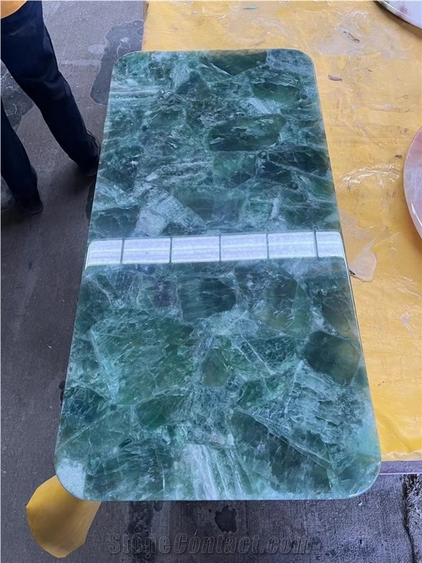 Green Quartz Gemstone Table Top Resin Tabletops