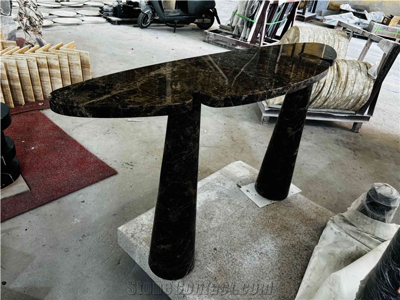 Console Marble Table Of Crescent-Shaped