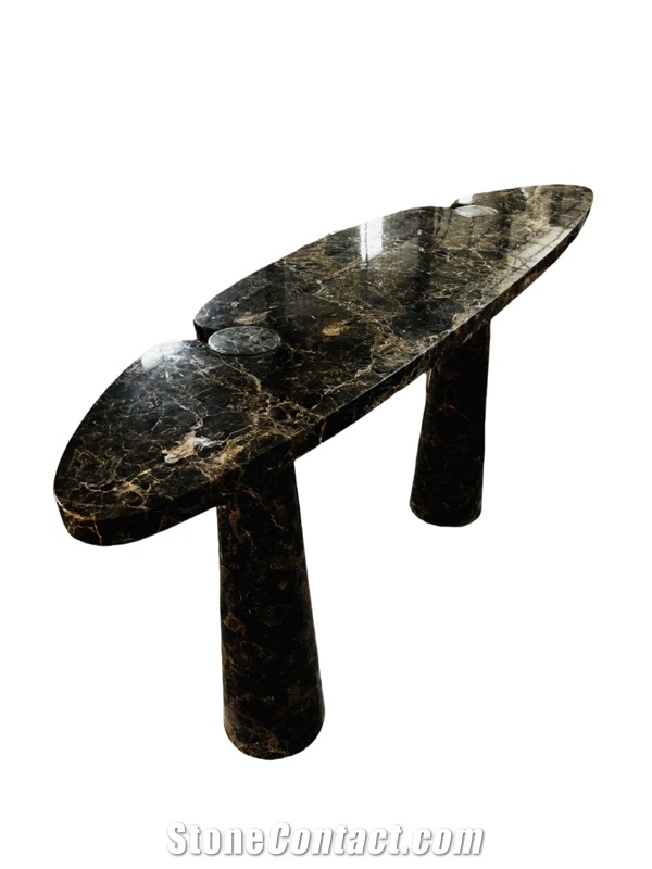 Console Marble Table Of Crescent-Shaped