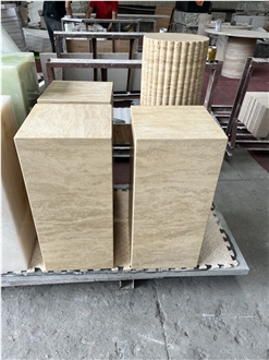 Custom Beige Travertine Cube Tall Plinth Onyx End Side Table