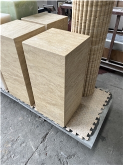 Custom Beige Travertine Cube Tall Plinth Onyx End Side Table