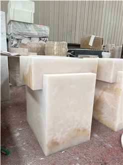 Custom Pink Onyx Quare White Plinth Side Table Living Room