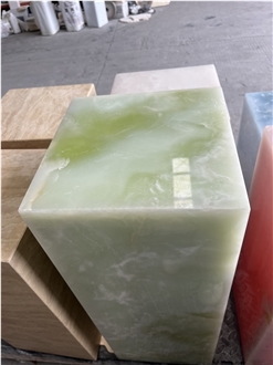 Custom Pink Onyx Quare White Plinth Side Table Living Room