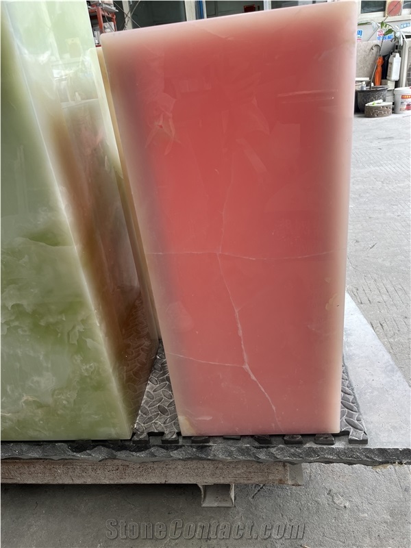 Custom Pink Onyx Quare White Plinth Side Table Living Room