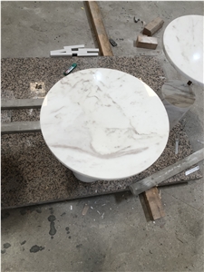 Custom Small Classic Travertine Light Round Side Tables