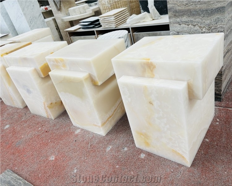 Natural White Onyx Cube Table