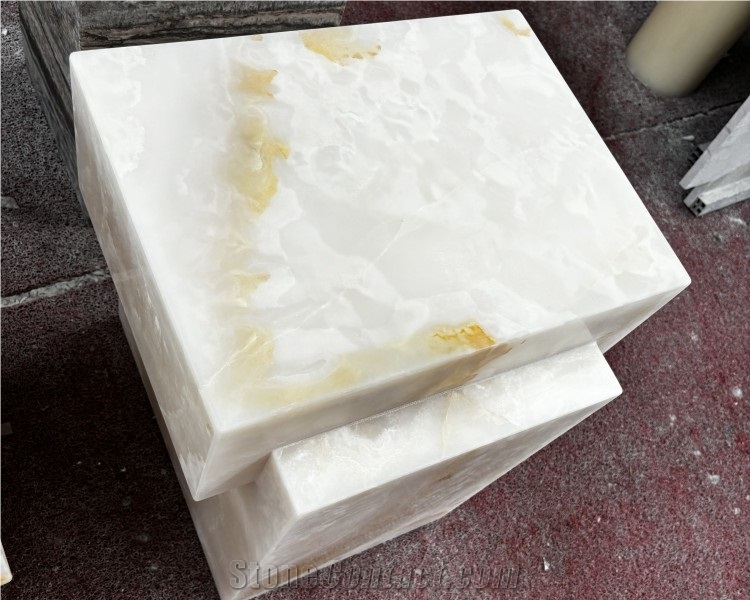 Natural White Onyx Cube Table