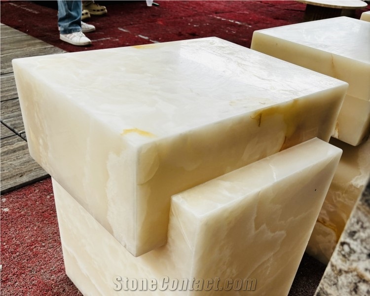 Natural White Onyx Cube Table