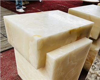 Natural White Onyx Cube Table