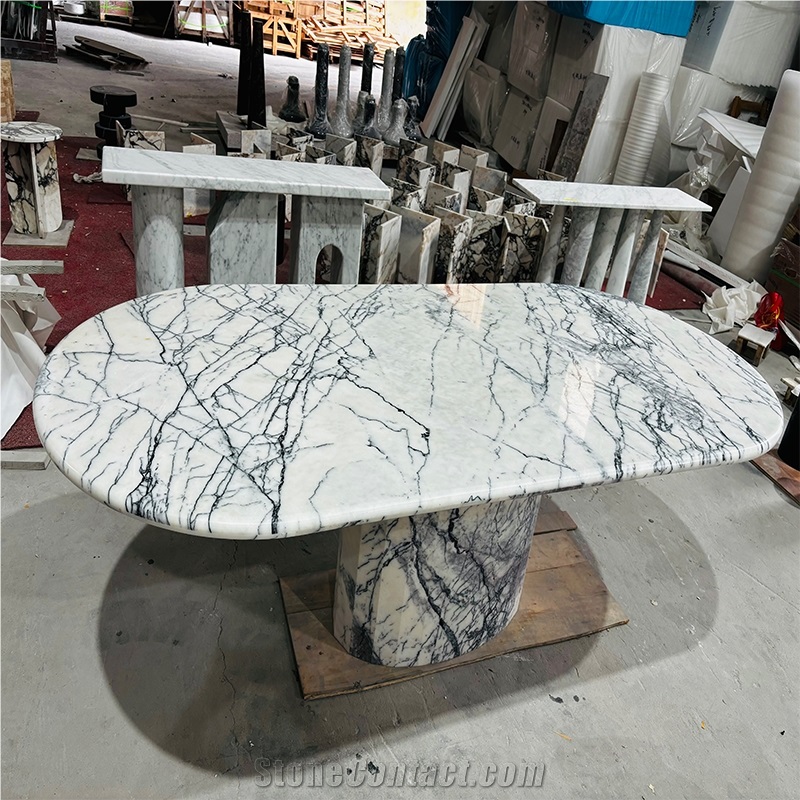 Stone Dining Table Of Milas Lilac Marble